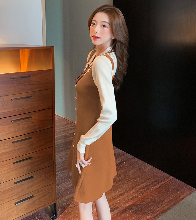 Mixed colors long dress slim fashion and elegant sweater
