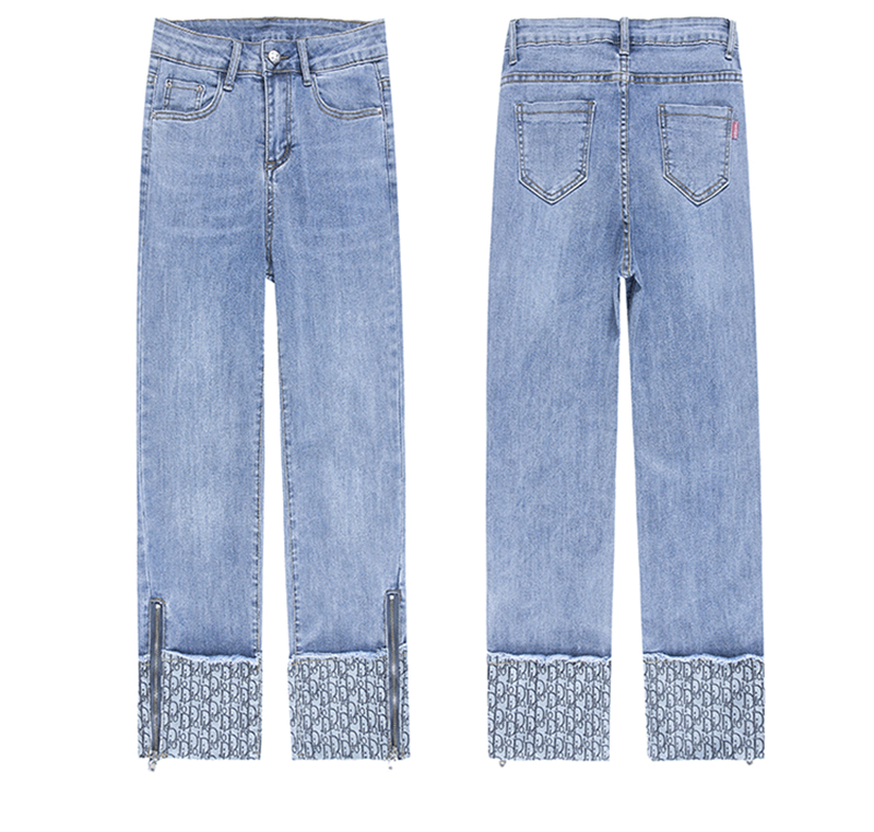 Autumn zip wide leg pants large yard fat jeans for women