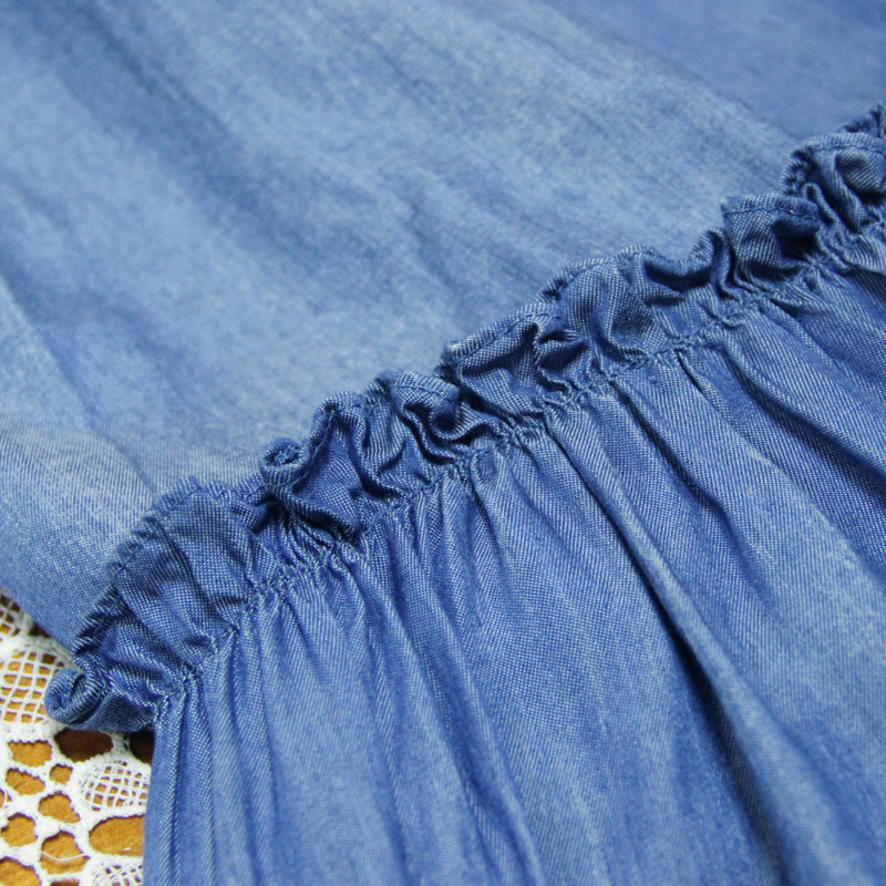 Drawstring embroidery dress pinched waist long dress