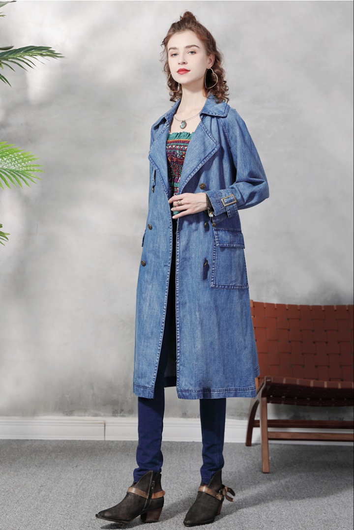 Denim coat British style windbreaker for women