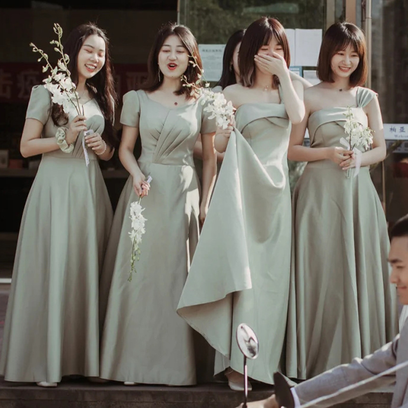 Satin long dress minority bridesmaids formal dress