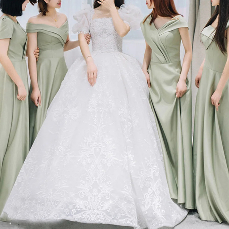 Satin long dress minority bridesmaids formal dress