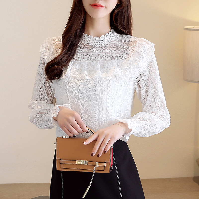 All-match lotus leaf shirts lace tops for women