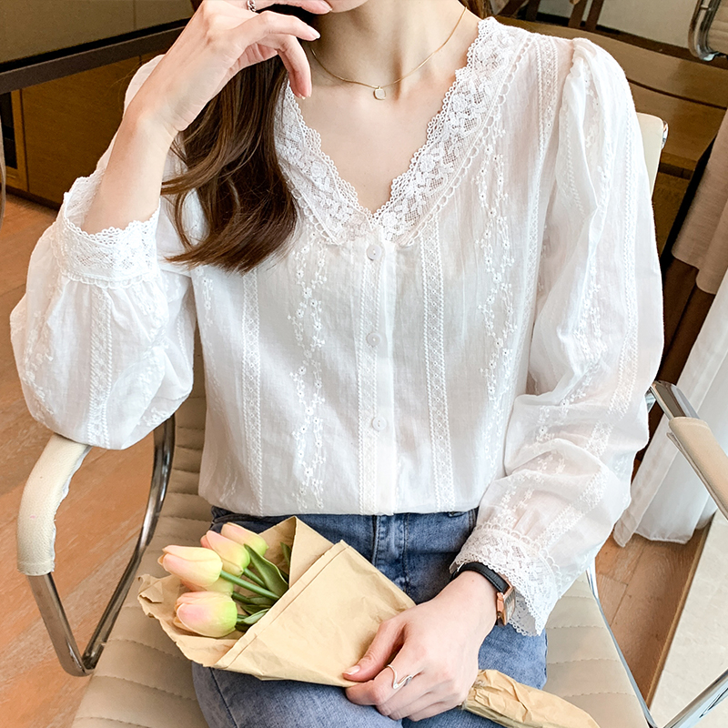 Autumn V-neck T-shirt long sleeve chiffon shirt for women