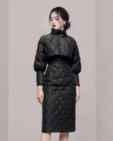 Winter tops lantern sleeve cotton coat a set for women