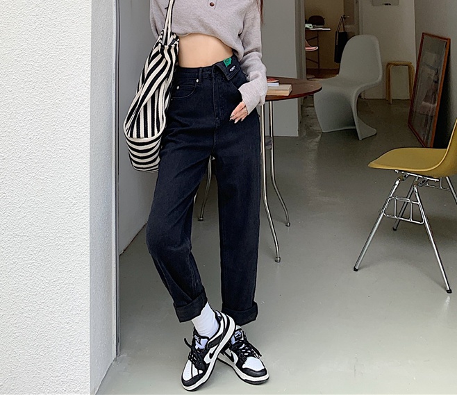 Simple high waist slim straight pants autumn and winter jeans