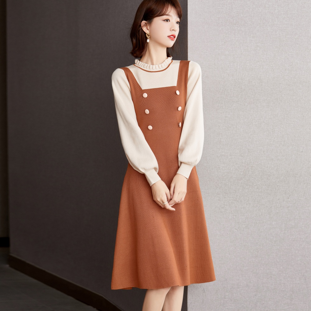 France style knitted Pseudo-two dress