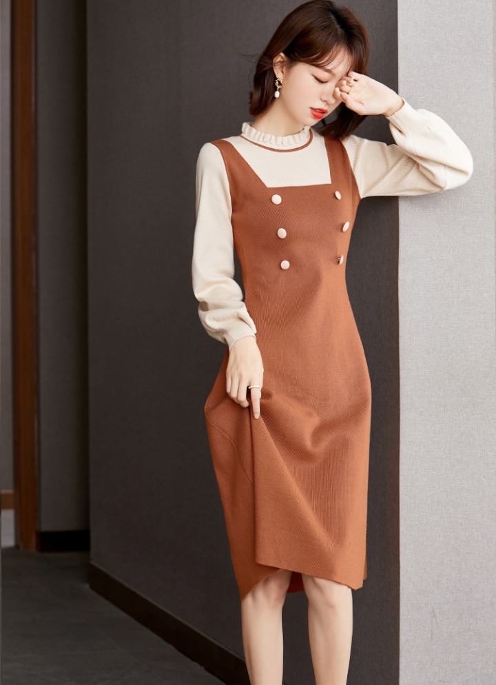 France style knitted Pseudo-two dress