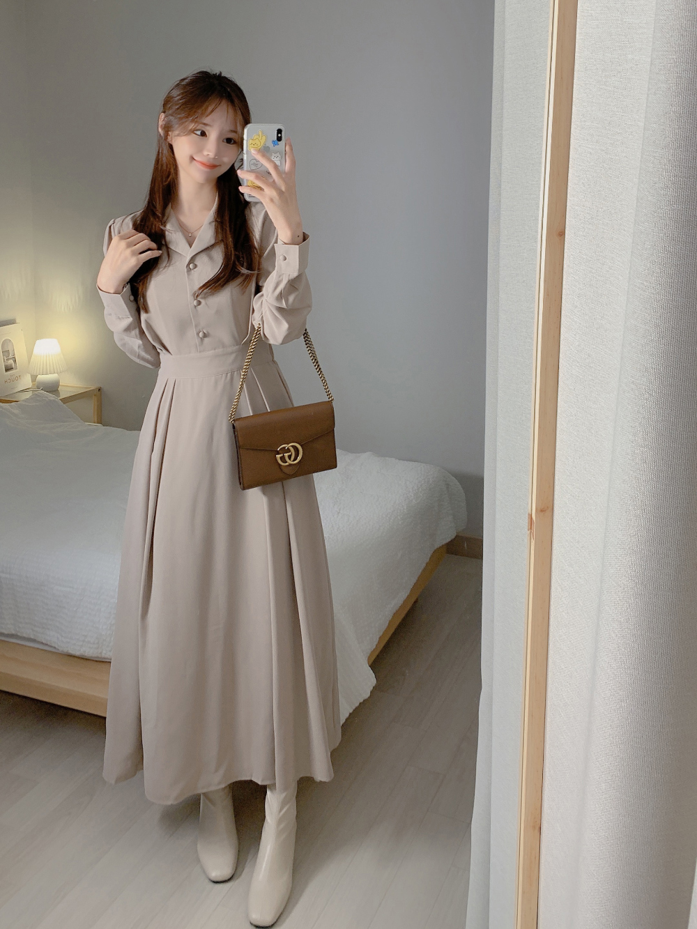Pure slim Korean style pinched waist long dress