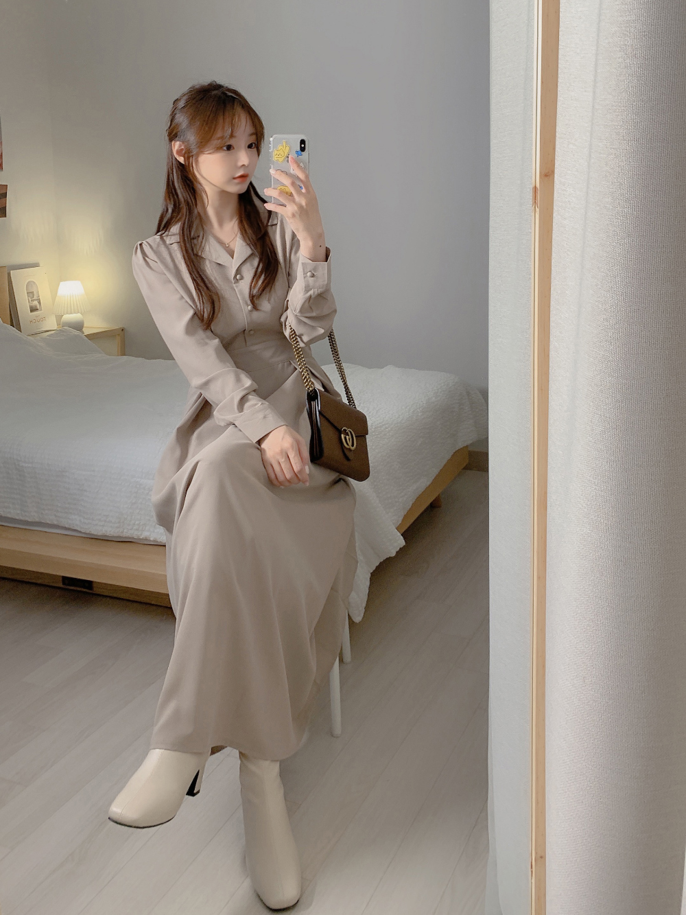 Pure slim Korean style pinched waist long dress