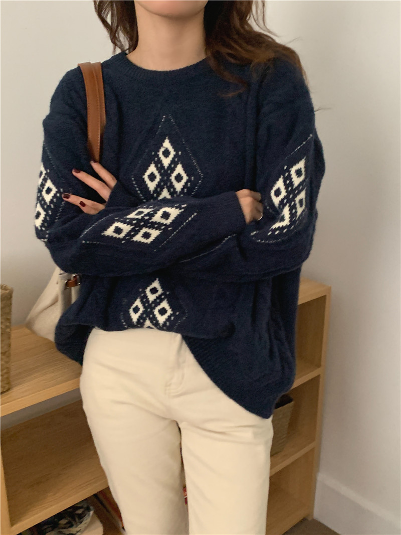 Pullover diamond Korean style long sleeve sweater