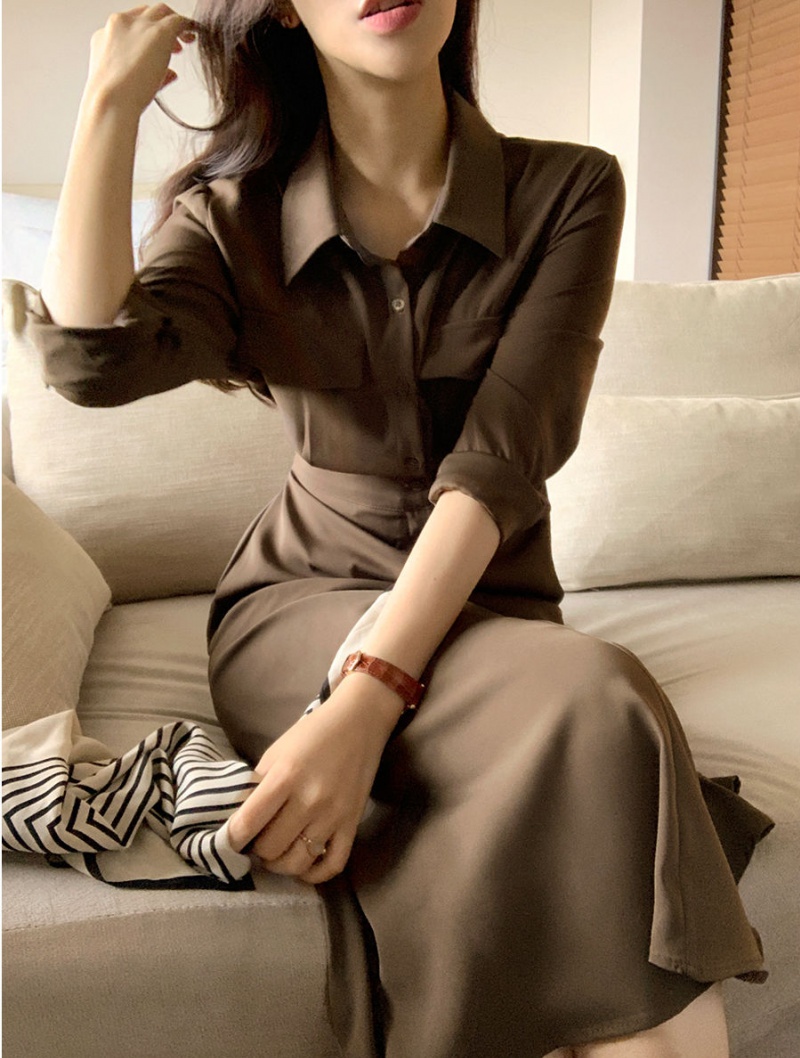 Korean style pinched waist slim pure temperament elegant dress