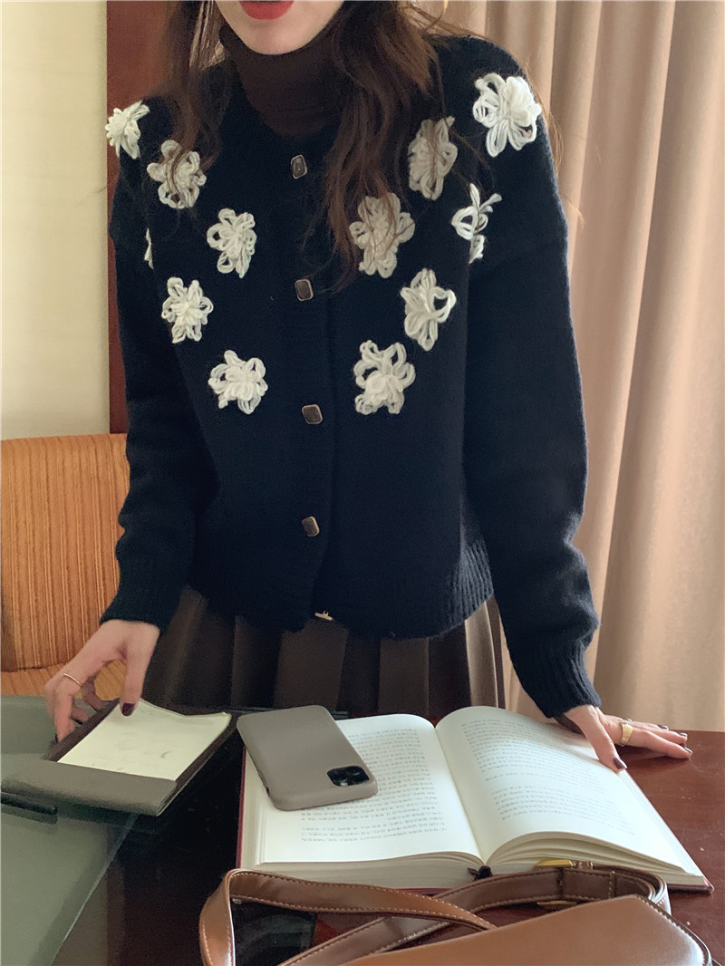Korean style France style sweater retro flowers cardigan
