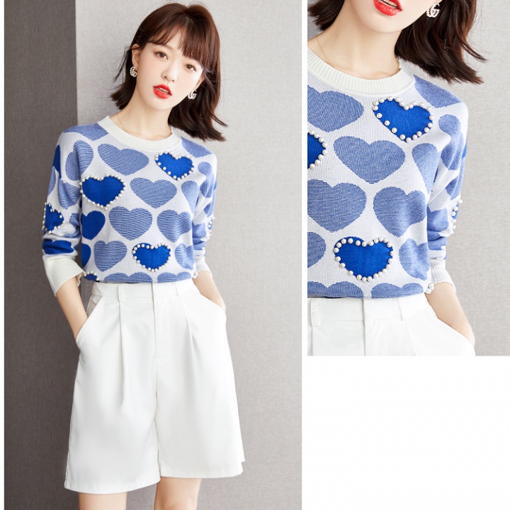 Printing pullover beading heart sweater for women
