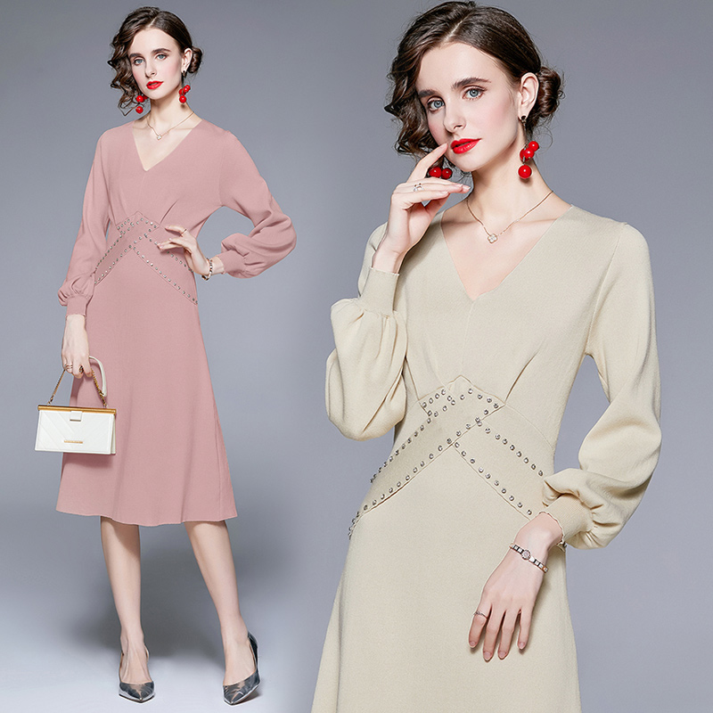 Long France style autumn and winter dress for women