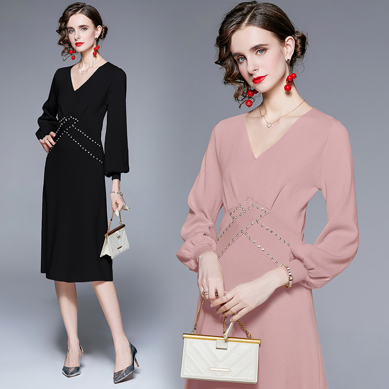 Long France style autumn and winter dress for women