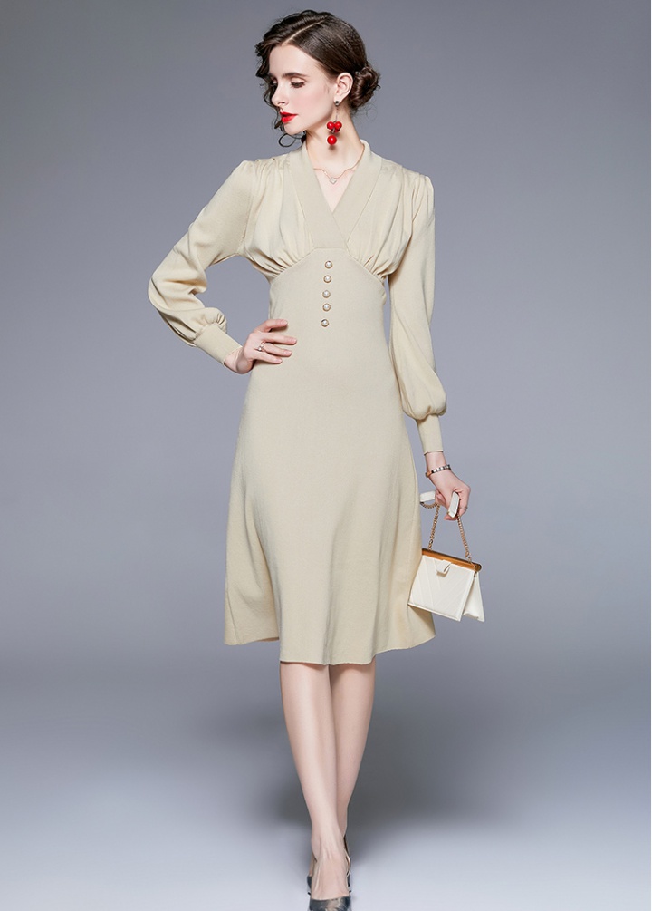 Knitted light Western style autumn and winter slim dress