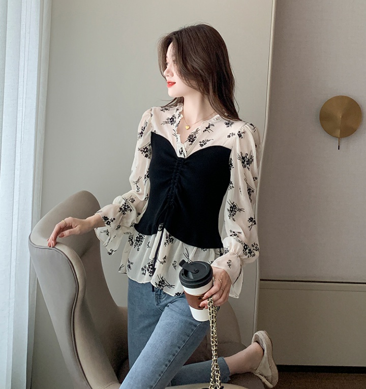 Knitted shirt printing bottoming shirt for women