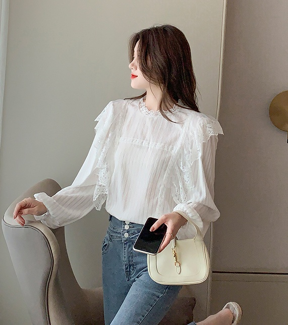 Lantern sleeve tops lace bottoming shirt for women