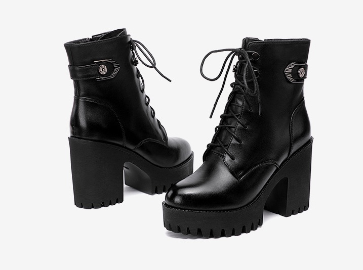 Genuine leather platform thick martin boots for women