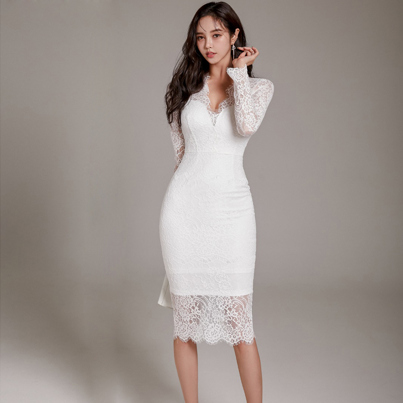 Package hip autumn lace slim Korean style dress