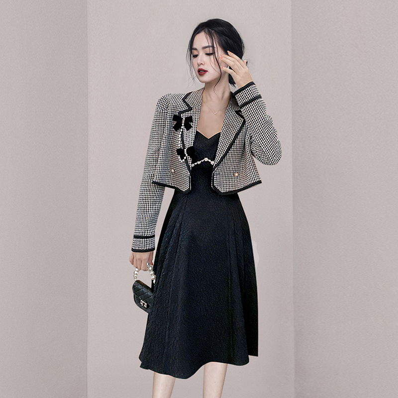 Mixed colors jacket Korean style dress a set for women