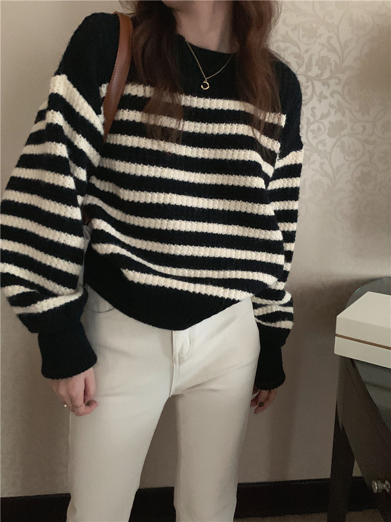 Thick Korean style stripe long sleeve sweater