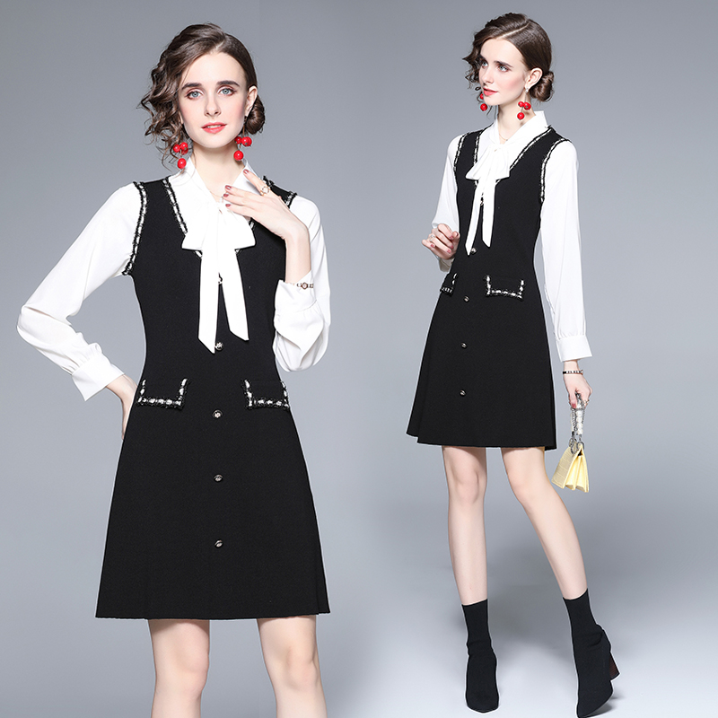Knitted fashion and elegant black autumn dress for women