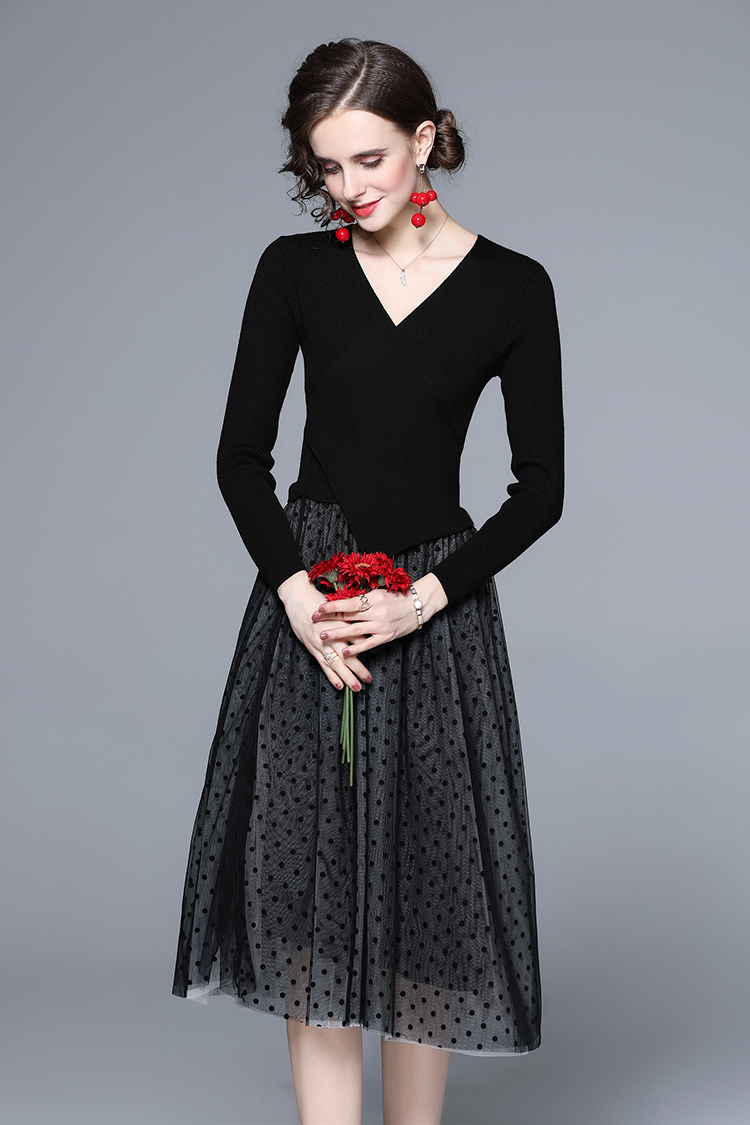 Splice bottoming dress black long dress for women