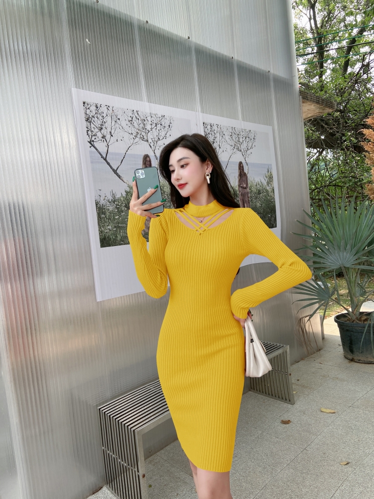 Bottoming long slim sexy long sleeve dress for women