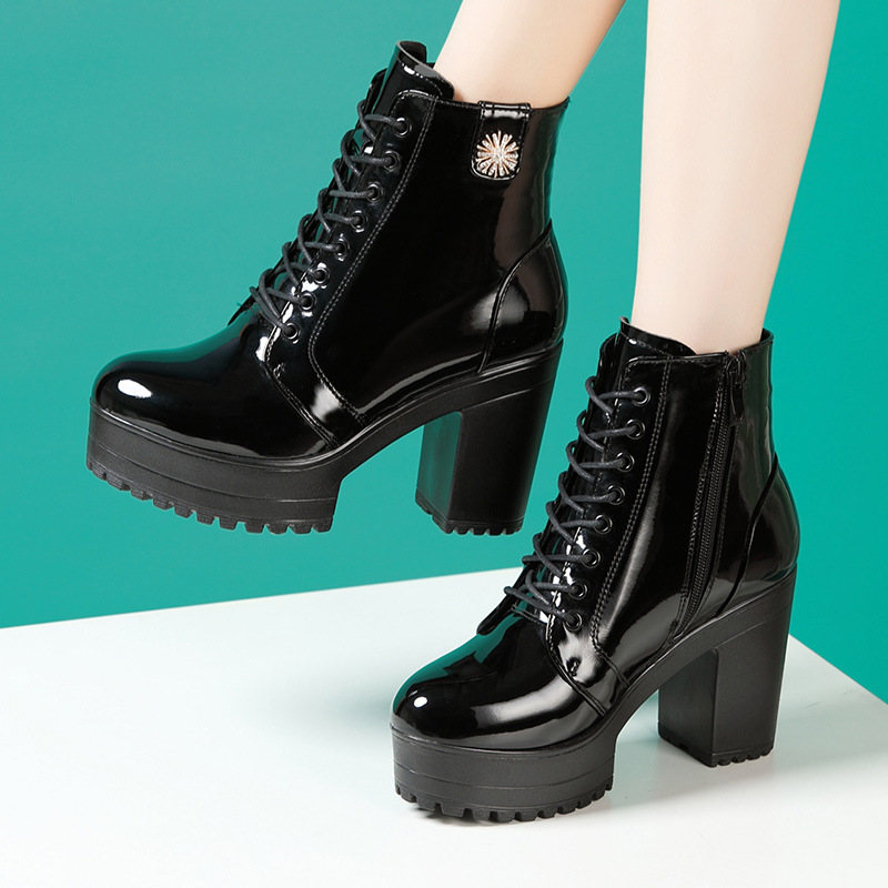 High-heeled platform plus velvet short boots for women