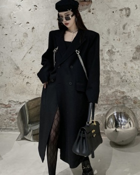 Black chain coat handsome overcoat for women