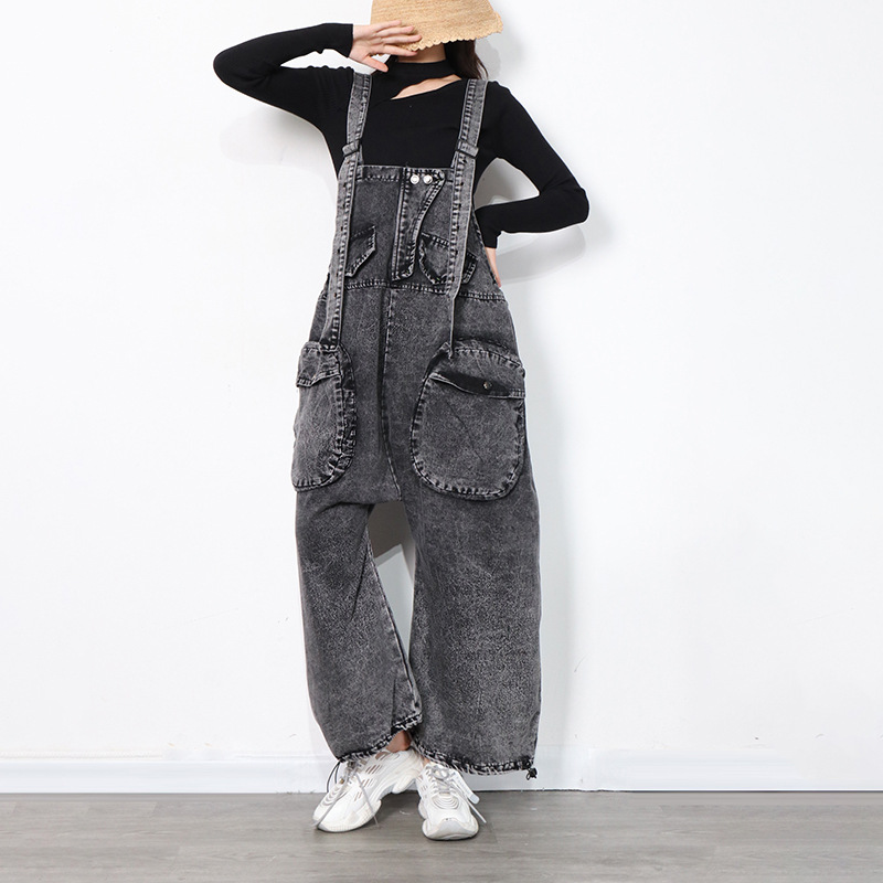 Conjoined Casual bib pants splice personality jeans