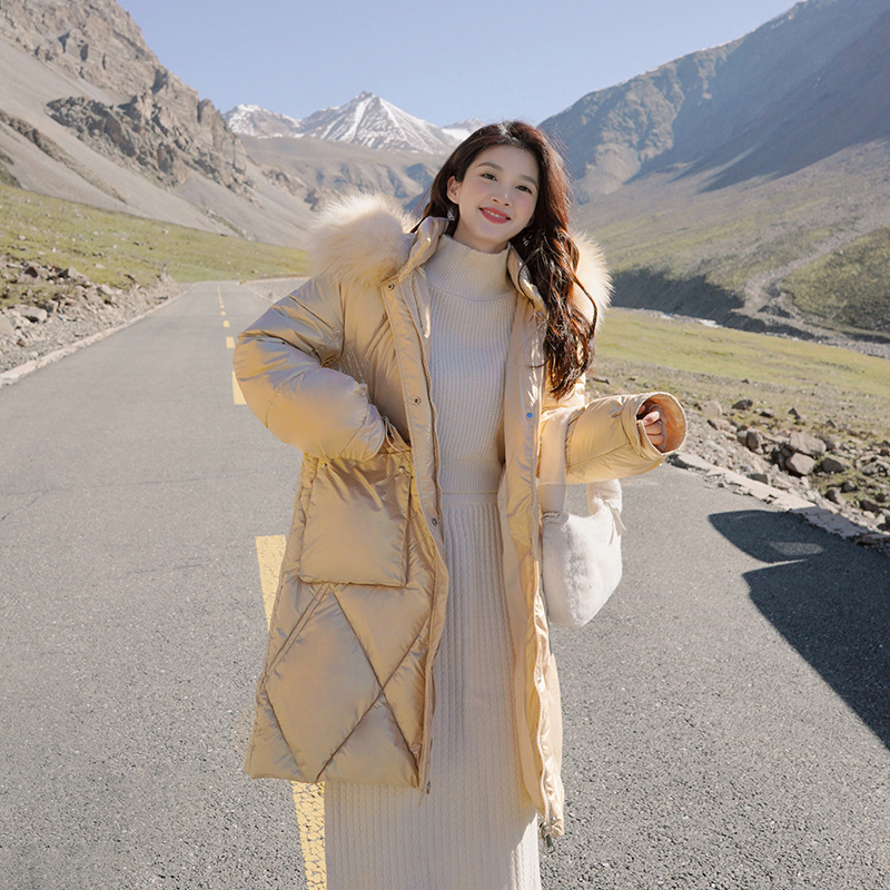 Fashion long loose glossy cotton coat for women