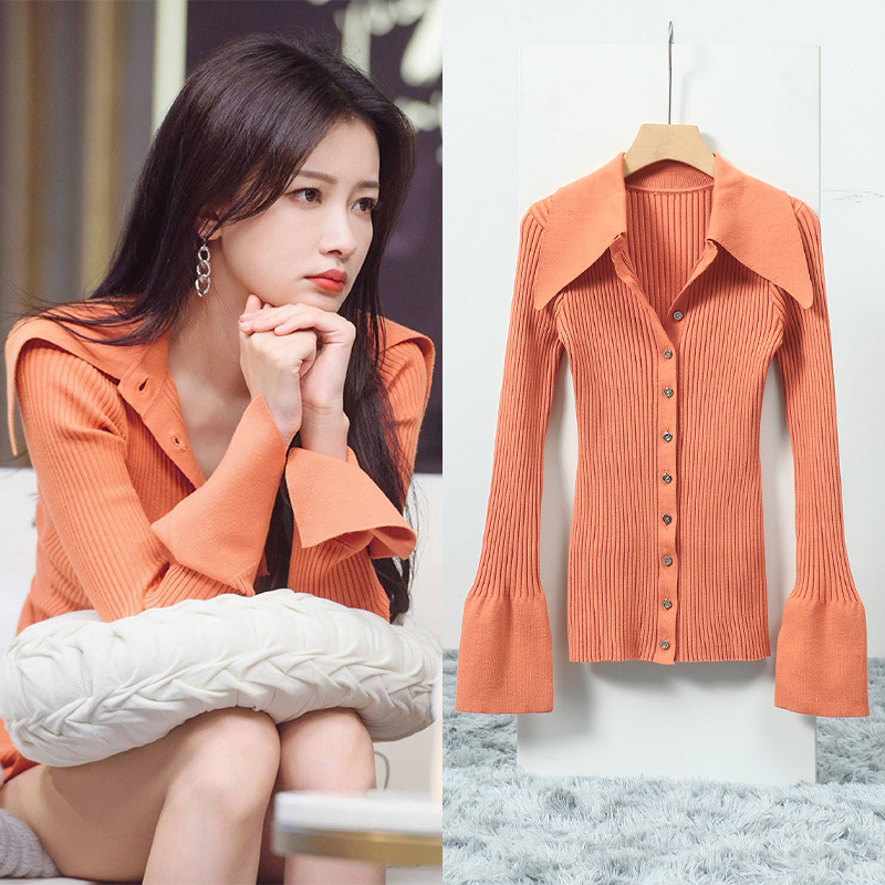 Orange slim sweater France style tops for women