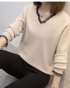 Western style slim autumn lace bottoming Cover belly sweater