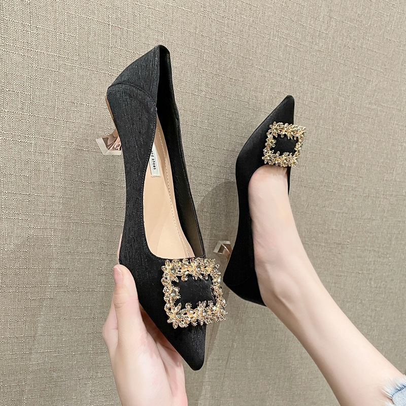 Side buckle shoes middle-heel high-heeled shoes for women