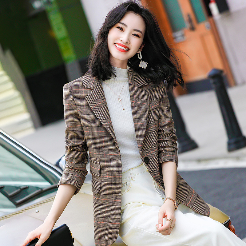 British style plaid coat Korean style business suit