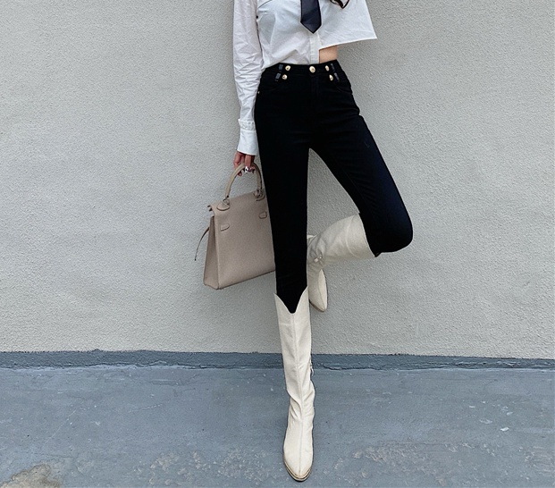 Fashion fleece long pants all-match jeans for women