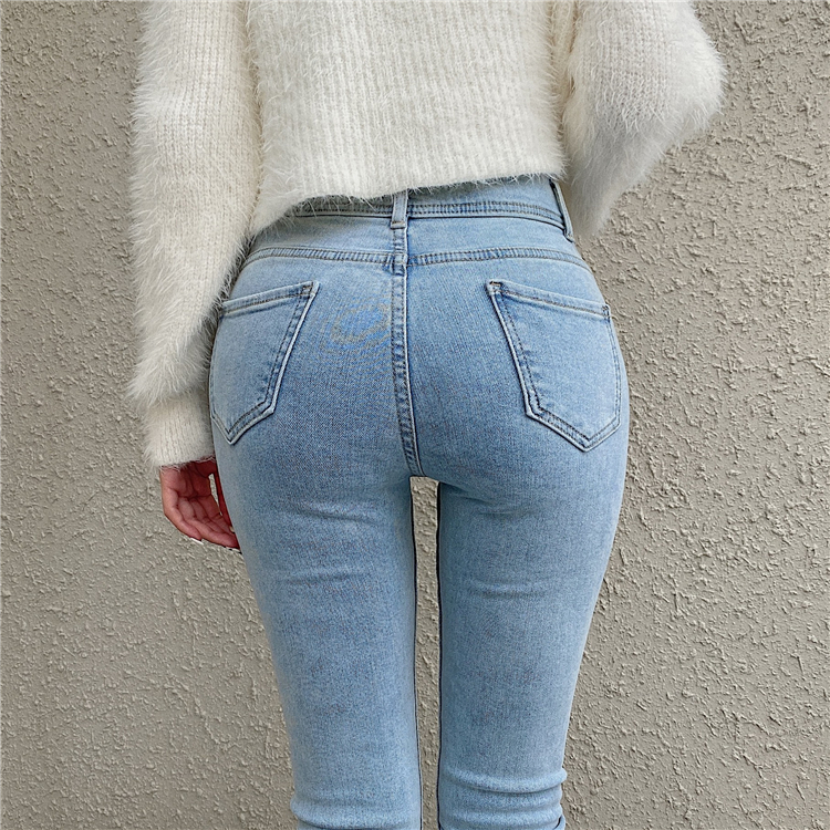 Fleece slim jeans washed elasticity long pants