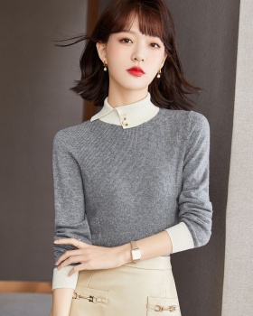 Autumn and winter long sleeve knitted small lapel tops