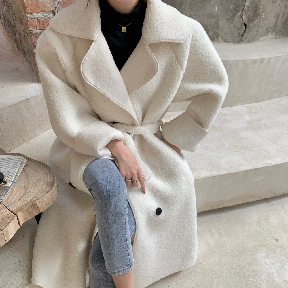 Lambs wool long overcoat personality coat for women