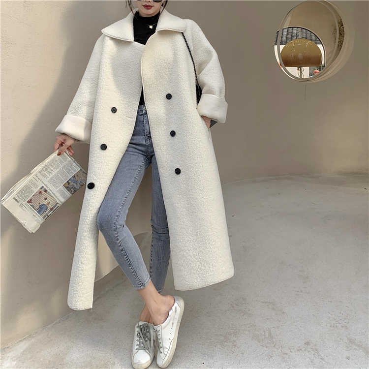 Lambs wool long overcoat personality coat for women