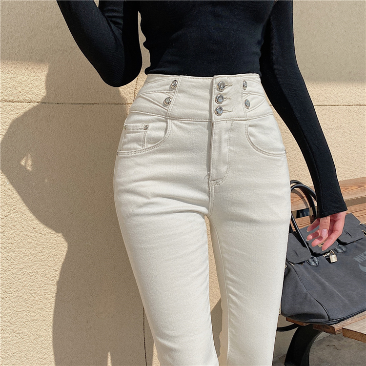 Slim diamond buckle jeans elasticity long pants