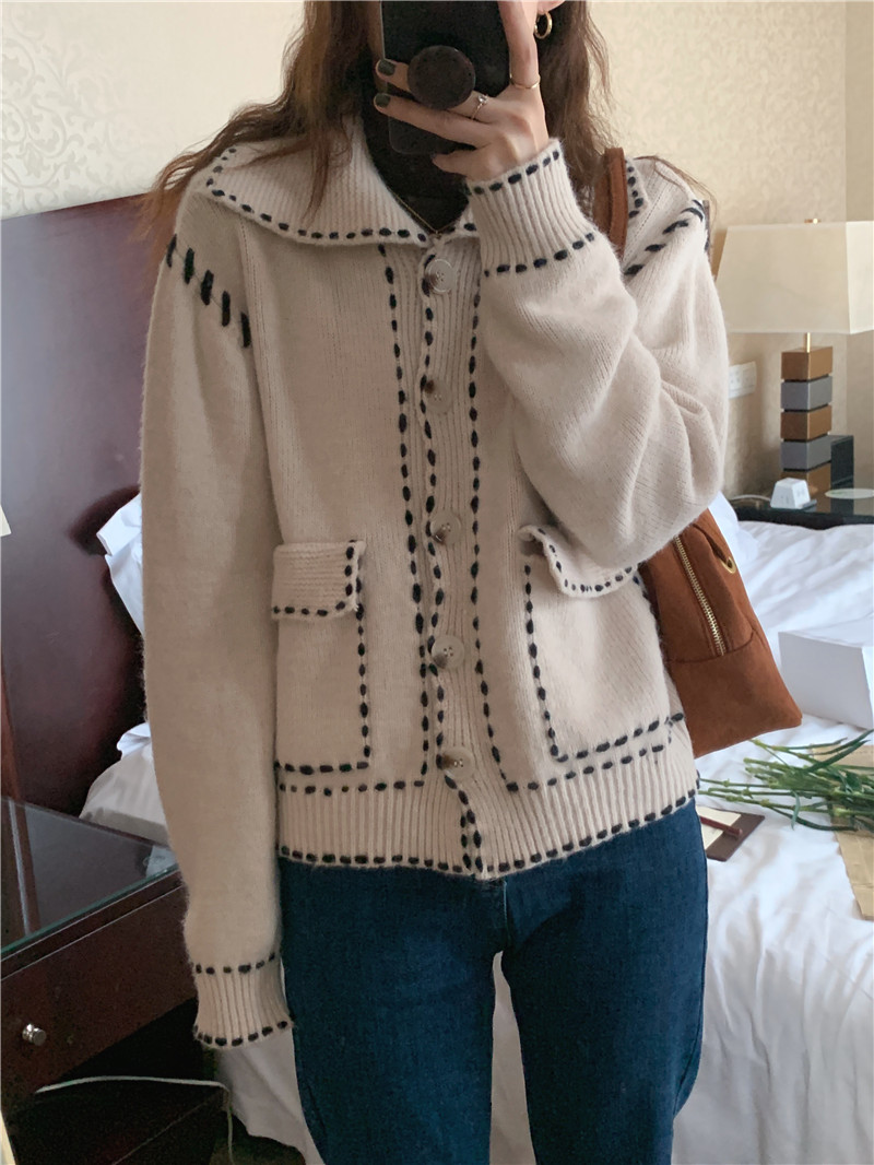 Lapel winter Korean style coat double pocket thick sweater
