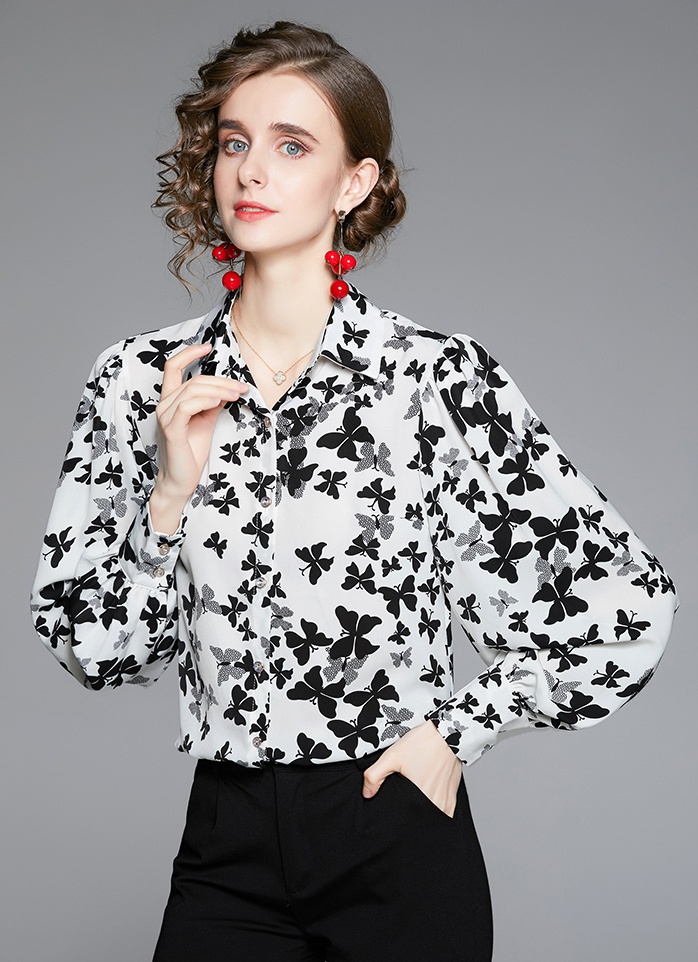 Puff sleeve Western style temperament shirt for women