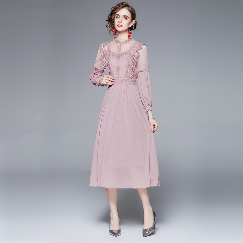 Lace autumn long sleeve court style ladies dress for women