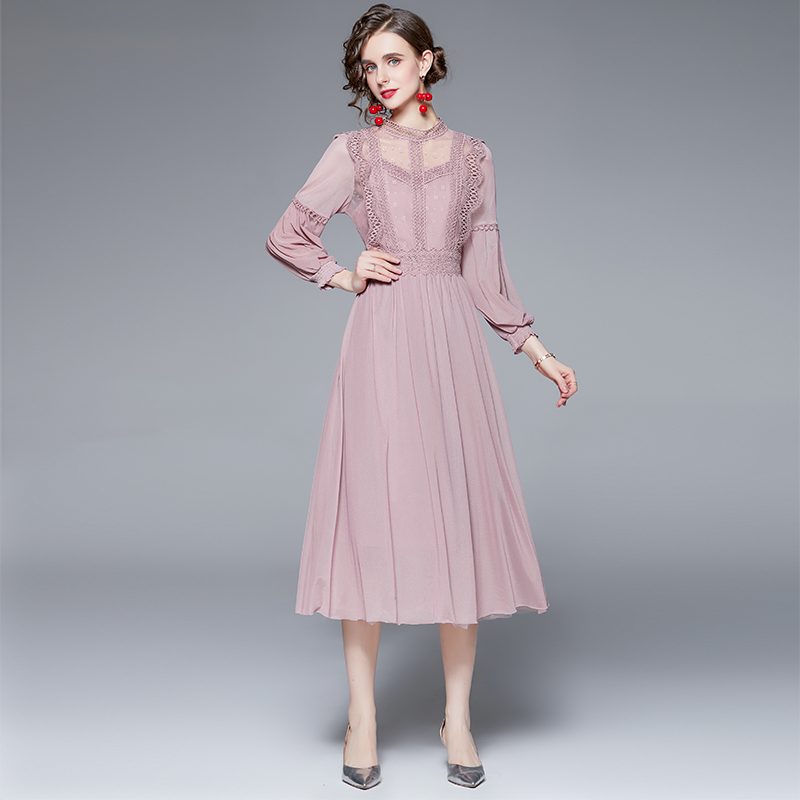 Lace autumn long sleeve court style ladies dress for women