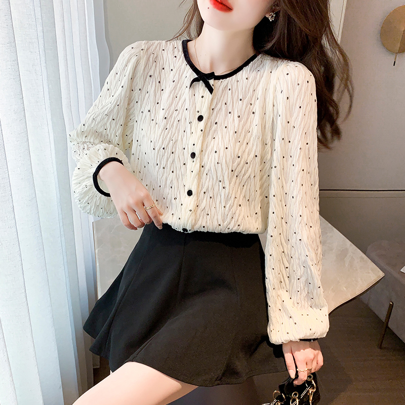 Korean style winter tops round neck shirt for women