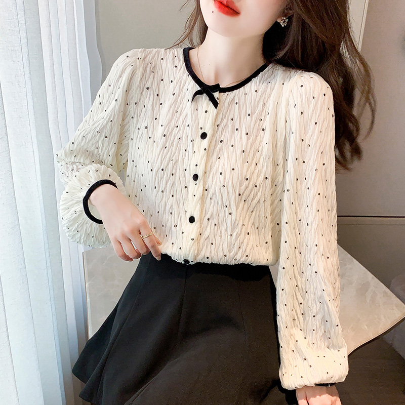 Korean style winter tops round neck shirt for women